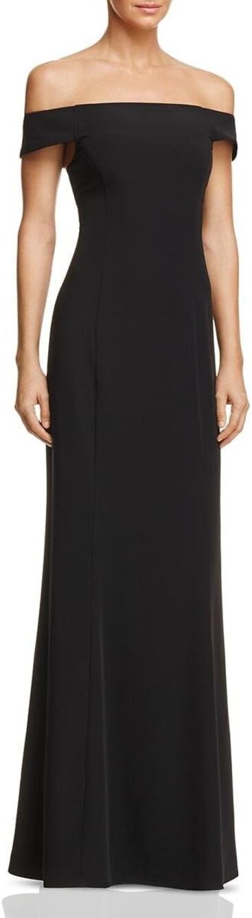 Laundry by Shelli Segal Off Shoulder Gown Black NWT A Line Maxi Dress Women's 4